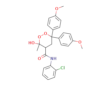 Molecular Structure of 139051-01-7 (1,2-Dioxane-4-carboxamide,
N-(2-chlorophenyl)-3-hydroxy-6,6-bis(4-methoxyphenyl)-3-methyl-,
trans-)