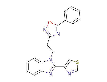 Molecular Structure of 58575-68-1 (1-[2-(5-Phenyl-[1,2,4]oxadiazol-3-yl)-ethyl]-2-thiazol-4-yl-1H-benzoimidazole)