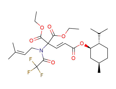 Molecular Structure of 77632-78-1 ((-)-menthyl(E)-4,4-diethoxycarbonyl-4-<N-(3-methyl-2-butenyl)trifluoroacetamido>-2-butenoate)