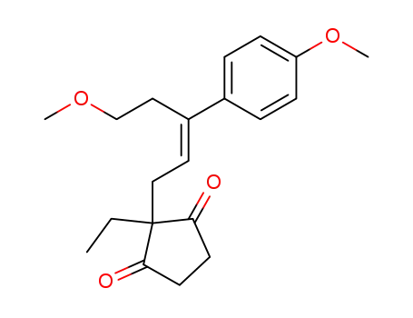Molecular Structure of 114506-70-6 (2-ethyl-2-<5-methoxy-3-(p-methoxyphenyl)pent-2-enyl>cyclopentane-1,3-dione)
