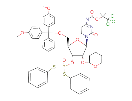 {1-[(2R,3R,4R,5R)-5-[Bis-(4-methoxy-phenyl)-phenyl-methoxymethyl]-4-(bis-phenylsulfanyl-phosphoryloxy)-3-(tetrahydro-pyran-2-yloxy)-tetrahydro-furan-2-yl]-2-oxo-1,2-dihydro-pyrimidin-4-yl}-carbamic acid 2,2,2-trichloro-1,1-dimethyl-ethyl ester