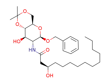 Molecular Structure of 104640-20-2 (benzyl 2-deoxy-2-<(3R)-3-hydroxytetradecanamido>-4,6-O-isopropylidene-β-D-glucopyranoside)