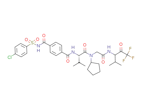 Molecular Structure of 131565-80-5 (4-(4-Chloro-benzenesulfonylaminocarbonyl)-N-((S)-1-{cyclopentyl-[(3,3,3-trifluoro-1-isopropyl-2-oxo-propylcarbamoyl)-methyl]-carbamoyl}-2-methyl-propyl)-benzamide)