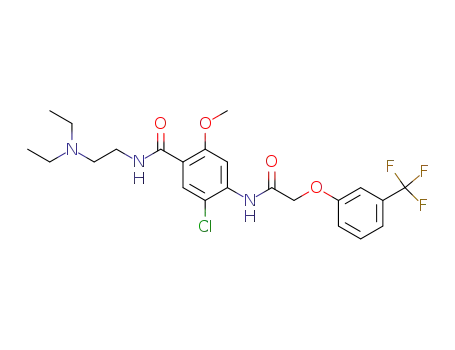 Molecular Structure of 65569-42-8 (Benzamide,
5-chloro-N-[2-(diethylamino)ethyl]-2-methoxy-4-[[[3-(trifluoromethyl)phen
oxy]acetyl]amino]-)