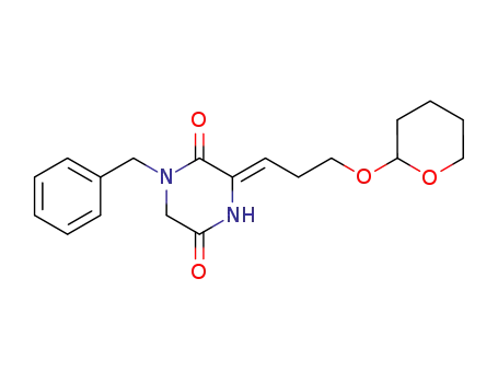 Molecular Structure of 88521-43-1 (2,5-Piperazinedione,
1-(phenylmethyl)-3-[3-[(tetrahydro-2H-pyran-2-yl)oxy]propylidene]-, (Z)-)