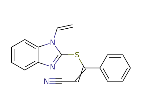 Molecular Structure of 83256-12-6 (1-vinyl-2-<(1-phenyl-2-cyanovinylene)thio>benzimidazole)