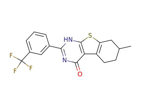 Molecular Structure of 120354-32-7 (7-methyl-2-[3-(trifluoromethyl)phenyl]-5,6,7,8-tetrahydro[1]benzothieno[2,3-d]pyrimidin-4(3H)-one)