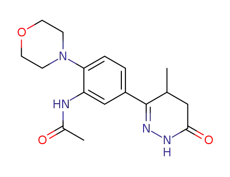 Molecular Structure of 103585-24-6 (Acetamide,
N-[2-(4-morpholinyl)-5-(1,4,5,6-tetrahydro-4-methyl-6-oxo-3-pyridazinyl)
phenyl]-)
