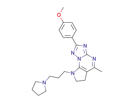 Molecular Structure of 74258-37-0 (2-(4-Methoxy-phenyl)-5-methyl-8-(3-pyrrolidin-1-yl-propyl)-7,8-dihydro-6H-pyrrolo[3,2-e][1,2,4]triazolo[1,5-a]pyrimidine)