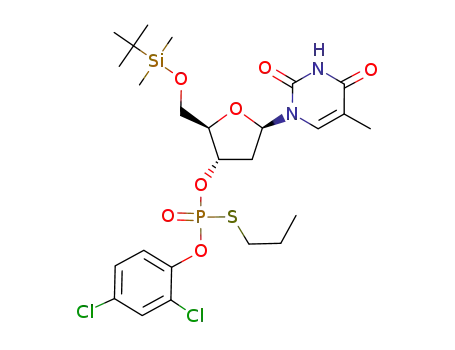 Thiophosphoric acid O-[(2R,3S,5R)-2-(tert-butyl-dimethyl-silanyloxymethyl)-5-(5-methyl-2,4-dioxo-3,4-dihydro-2H-pyrimidin-1-yl)-tetrahydro-furan-3-yl] ester O'-(2,4-dichloro-phenyl) ester S-propyl ester
