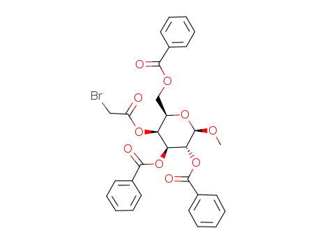 Molecular Structure of 114682-52-9 (methyl 2,3,6-tri-benzoyl-4-O-(bromoacetyl)-β-D-galactopyranoside)