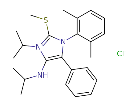 Molecular Structure of 138877-72-2 (1-(2,6-Dimethylphenyl)-2-(methylthio)-5-phenyl-3-isopropyl-4-(isopropylamino)imidazolium chloride)