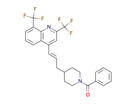 Molecular Structure of 155269-98-0 (1-benzoyl-4-<(E)-3-<2,8-bis(trifluoromethyl)-4-quinolinyl>allyl>piperidine)