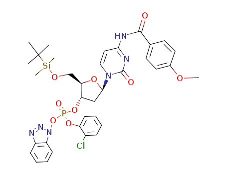 Phosphoric acid benzotriazol-1-yl ester (2R,3S,5R)-2-(tert-butyl-dimethyl-silanyloxymethyl)-5-[4-(4-methoxy-benzoylamino)-2-oxo-2H-pyrimidin-1-yl]-tetrahydro-furan-3-yl ester 2-chloro-phenyl ester