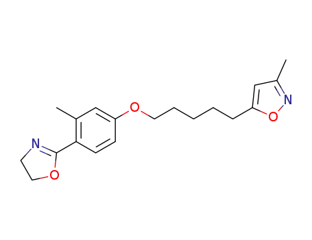 Molecular Structure of 105639-03-0 (5-{5-[4-(4,5-dihydro-1,3-oxazol-2-yl)-3-methylphenoxy]pentyl}-3-methylisoxazole)