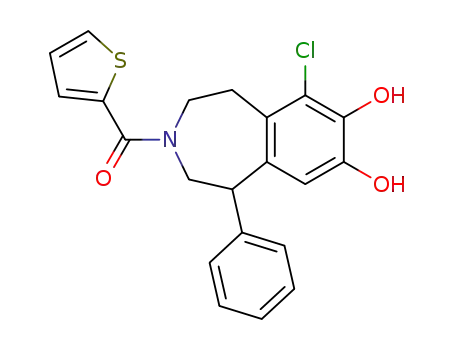 Molecular Structure of 67287-73-4 (1H-3-Benzazepine-7,8-diol,
6-chloro-2,3,4,5-tetrahydro-1-phenyl-3-(2-thienylcarbonyl)-)
