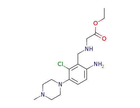Molecular Structure of 96336-69-5 (Glycine, N-[[6-amino-2-chloro-3-(4-methyl-1-piperazinyl)phenyl]methyl]-,
ethyl ester)