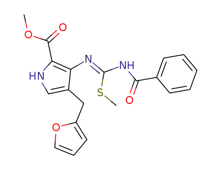 Molecular Structure of 135547-97-6 (3-(3-Benzoyl-2-methyl-isothioureido)-4-furan-2-ylmethyl-1H-pyrrole-2-carboxylic acid methyl ester)