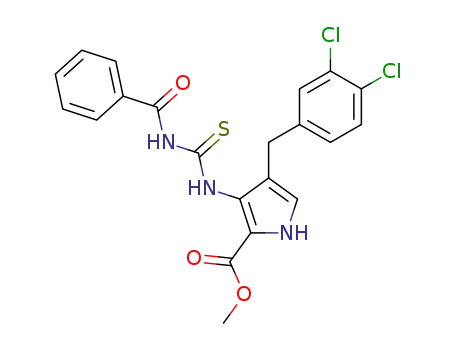 Molecular Structure of 146386-13-2 (3-(3-Benzoyl-thioureido)-4-(3,4-dichloro-benzyl)-1H-pyrrole-2-carboxylic acid methyl ester)