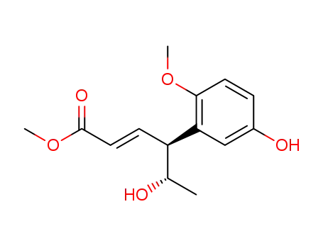 Molecular Structure of 139622-41-6 ((+/-) methyl (4,5)-anti-5-hydroxy-4-(5'-hydroxy-2'-methoxyphenyl)-(2E)-hexenoate)