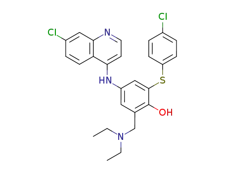 Molecular Structure of 107244-84-8 (2-(4-Chloro-phenylsulfanyl)-4-(7-chloro-quinolin-4-ylamino)-6-diethylaminomethyl-phenol)