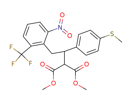 Molecular Structure of 138384-04-0 (2-[1-(4-Methylsulfanyl-phenyl)-2-(2-nitro-6-trifluoromethyl-phenyl)-ethyl]-malonic acid dimethyl ester)