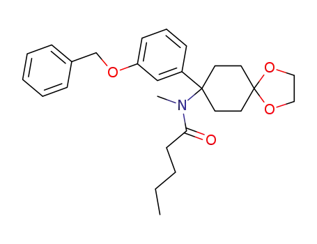 Molecular Structure of 89082-65-5 (Pentanamide,
N-methyl-N-[8-[3-(phenylmethoxy)phenyl]-1,4-dioxaspiro[4.5]dec-8-yl]-)