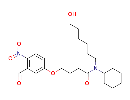 Molecular Structure of 105695-21-4 (Butanamide,
N-cyclohexyl-4-(3-formyl-4-nitrophenoxy)-N-(6-hydroxyhexyl)-)