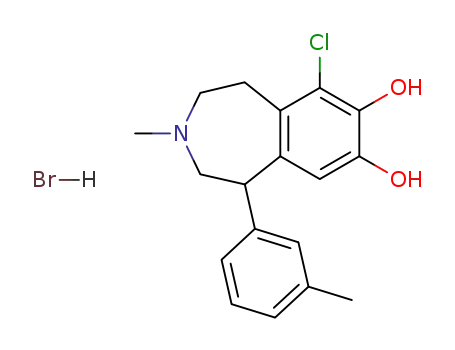 Molecular Structure of 67287-95-0 (6-CHLORO-2,3,4,5-TETRAHYDRO-3-METHYL-1-(3-METHYLPHENYL)-1H-3-BENZAZEPINE-7,8-DIOL, HYDROBROMIDE			)