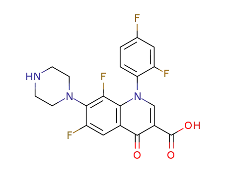 Molecular Structure of 105859-17-4 (1-(2,4-difluorophenyl)-6,8-difluoro-4-oxo-7-piperazin-1-yl-1,4-dihydroquinoline-3-carboxylic acid)