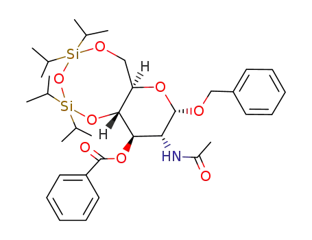 Molecular Structure of 145259-91-2 (Benzoic acid (2S,3R,4R,4aS,10aR)-3-acetylamino-2-benzyloxy-6,6,8,8-tetraisopropyl-hexahydro-1,5,7,9-tetraoxa-6,8-disila-benzocycloocten-4-yl ester)