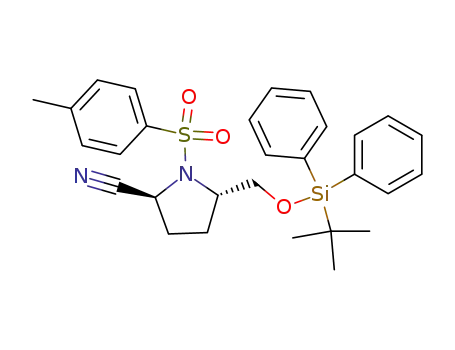Molecular Structure of 145472-47-5 ((2S,5S)-5-(tert-Butyl-diphenyl-silanyloxymethyl)-1-(toluene-4-sulfonyl)-pyrrolidine-2-carbonitrile)