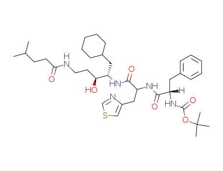 Molecular Structure of 108868-73-1 (((S)-1-{1-[(1S,2S)-1-Cyclohexylmethyl-2-hydroxy-4-(4-methyl-pentanoylamino)-butylcarbamoyl]-2-thiazol-4-yl-ethylcarbamoyl}-2-phenyl-ethyl)-carbamic acid tert-butyl ester)