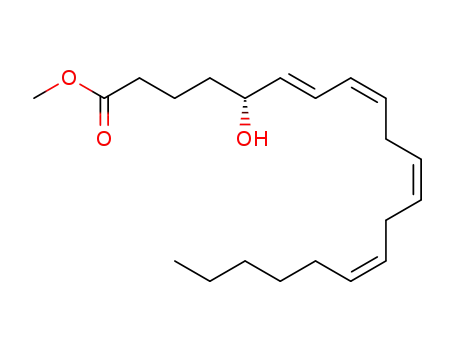 Molecular Structure of 78037-98-6 (S-(+)-5-hydroxy-6-trans-8,11,14-cis-eicosatetraenoic acid methyl ester)