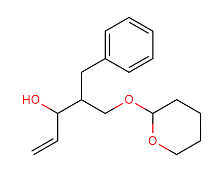 Molecular Structure of 142929-55-3 (Benzenepropanol, a-ethenyl-b-[[(tetrahydro-2H-pyran-2-yl)oxy]methyl]-)