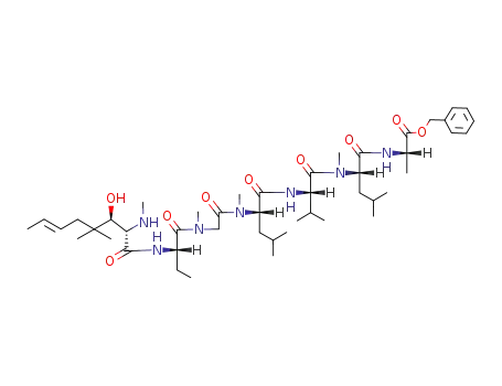 <(2S,3R,6E)-4,4-dimethyl-3-hydroxy-2-(methylamino)-6-octenoyl>-L-2-aminobutyryl-sarcosyl-N-methyl-L-leucyl-L-valyl-N-methyl-L-leucyl-L-alanine benzyl ester