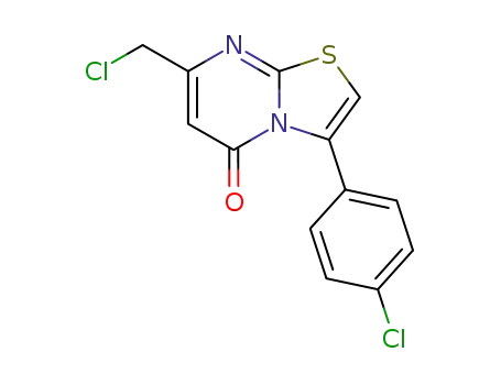 Molecular Structure of 100003-85-8 (5H-Thiazolo[3,2-a]pyrimidin-5-one, 7-(chloromethyl)-3-(4-chlorophenyl)-)