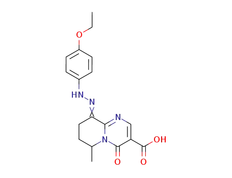Molecular Structure of 77713-77-0 (4H-Pyrido[1,2-a]pyrimidine-3-carboxylic acid,
9-[(4-ethoxyphenyl)hydrazono]-6,7,8,9-tetrahydro-6-methyl-4-oxo-)