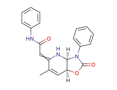 Molecular Structure of 80025-35-0 (2,3,3a,4,5,7a-hexahydro-6-methyl-2-oxo-3-phenyl-5-(N-phenylcarbamoyl)methylene-oxazolo<4,5-b>pyridine)