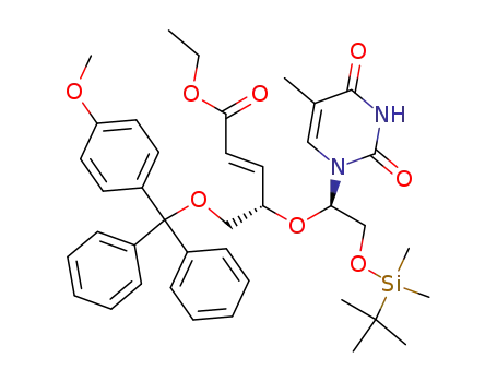 5'-O-(p-monomethoxytrityl)-2'-O-(t-butyldimethylsilyl)-3'-deoxy-3'-C-(E-carbethoxymethylidene)-2',3'-secoribothymidine