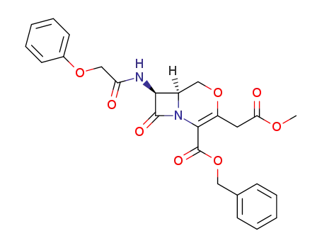 Molecular Structure of 62282-90-0 (4-Oxa-1-azabicyclo[4.2.0]oct-2-ene-3-acetic acid,
8-oxo-7-[(phenoxyacetyl)amino]-2-[(phenylmethoxy)carbonyl]-, methyl
ester, trans-)