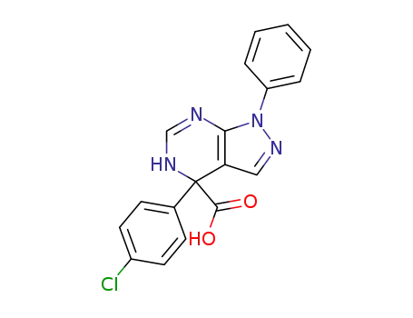 Molecular Structure of 89549-61-1 (1H-Pyrazolo[3,4-d]pyrimidine-4-carboxylic acid,
4-(4-chlorophenyl)-4,5-dihydro-1-phenyl-)