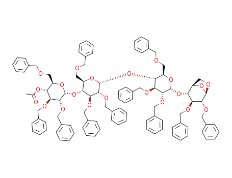 O-(4-O-acetyl-2,3,6-tri-O-benzyl-α-D-glucopyranosyl)-(1->4)-bis<O-(2,3,6-tri-O-benzyl-α-D-glucopyranosyl)-(1->4)>-1,6-anhydro-2,3-di-O-benzyl-β-D-glucopyranose