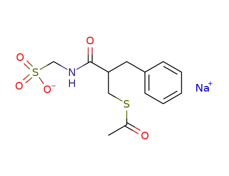 Molecular Structure of 116111-90-1 (Ethanethioic acid,
S-[3-oxo-2-(phenylmethyl)-3-[(sulfomethyl)amino]propyl] ester,
monosodium salt)