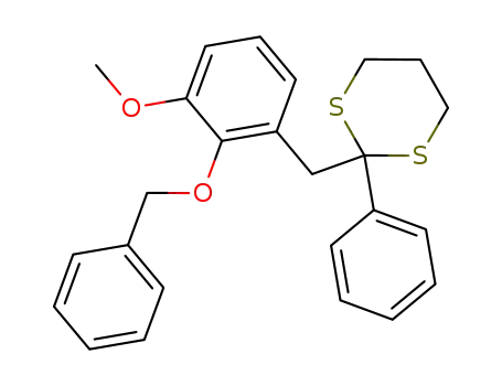 Molecular Structure of 135393-59-8 (1,3-Dithiane, 2-[[3-methoxy-2-(phenylmethoxy)phenyl]methyl]-2-phenyl-)