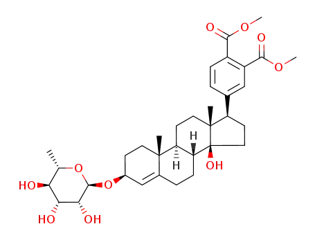 Molecular Structure of 114829-69-5 (dimethyl 4-<3β-<(6-deoxy-α-L-mannopyranosyl)oxy>-14β-hydroxyandrost-4-en-17β-yl>phthalate)