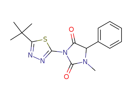 Molecular Structure of 108281-35-2 (3-(5-tert-Butyl-[1,3,4]thiadiazol-2-yl)-1-methyl-5-phenyl-imidazolidine-2,4-dione)