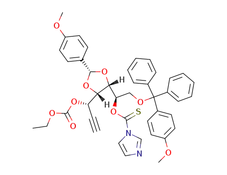 Molecular Structure of 851935-65-4 ((3S,4R,5S,6R)-3-ethoxycarbonyloxy-7-[(4-methoxyphenyl)diphenylmethoxy]-4,5-(p-methoxybenzylidenedioxy)-6-(imidazolylthiocarbonyloxy)heptyne)