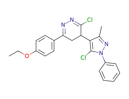 Molecular Structure of 135128-69-7 (3-Chloro-4-(5-chloro-3-methyl-1-phenyl-1H-pyrazol-4-yl)-6-(4-ethoxy-phenyl)-4,5-dihydro-pyridazine)