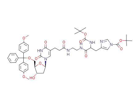 5'-O-<Bis(4-methoxyphenyl)phenylmethyl>-5-<3-<<2-<<2-<<(2,2-dimethylethoxy)carbonyl>amino>-3-<1-<(2,2-dimethylethoxy)carbonyl>-1H-imidazol-4-yl>-1-oxopropyl>amino>ethyl>amino>-3-oxopropyl>2'-deoxyuridine